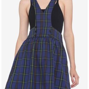 Hot Topic Blue Plaid Bib Suspender Skirt
